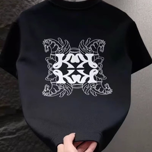 ins韩系可爱学院风百搭潮牌黑色圆领短袖t恤男宽松显瘦超火上衣夏图片