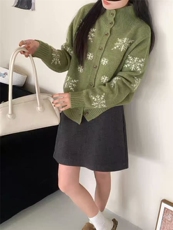 2025年秋季时尚百搭通勤简约休闲雪花丽领开衫，女装羊毛衫，百纯羊绒