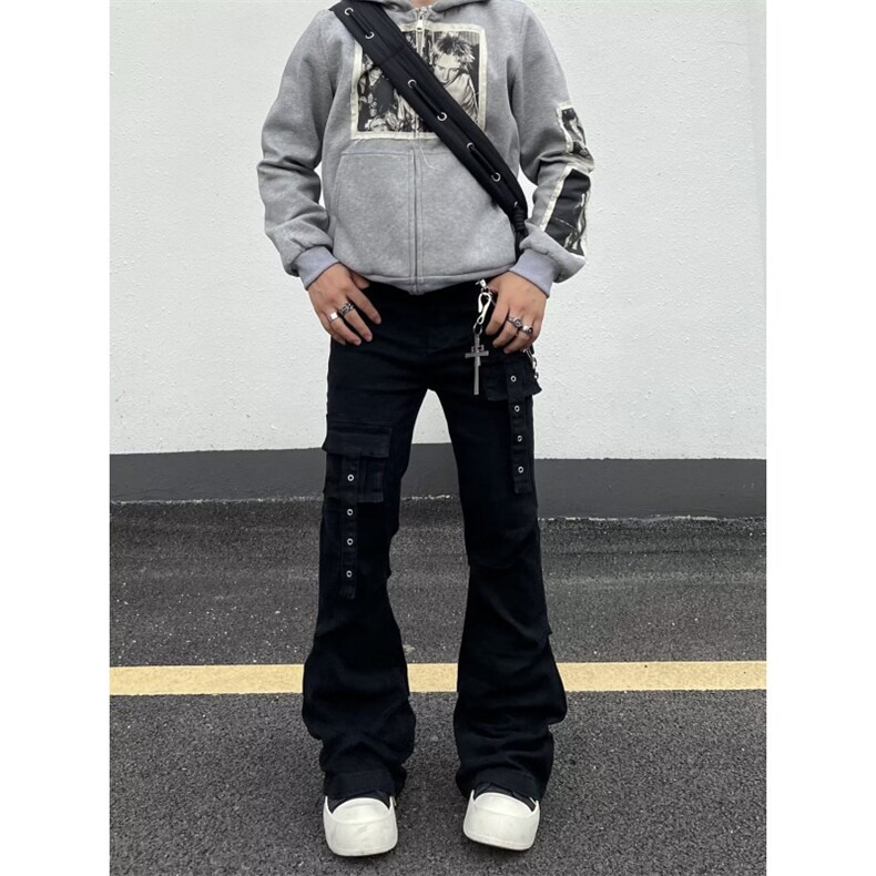 美式复古hiphop重工多口袋嘻哈街头高街喇叭牛仔裤K71526-P50网图,男装牛仔裤,电商B245