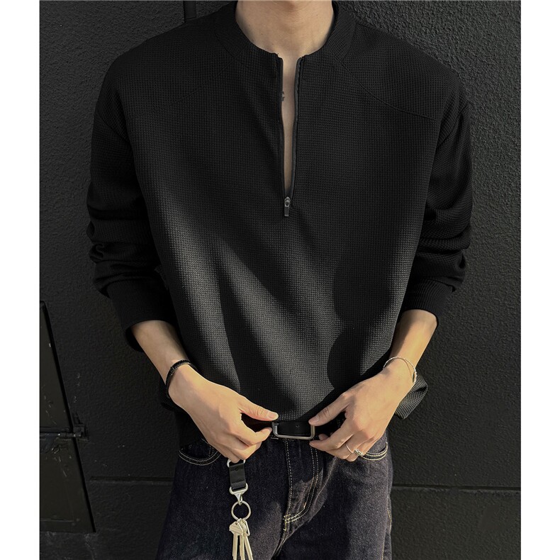 25春季打底衫宽松长袖T恤春装亨利领男拉链套头上衣S388特P28，男装T恤，电商A233-1