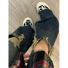【网图】复古蓝破洞牛仔裤男夏季美式高街vibe乞丐裤子LLNZ03-P48，男装牛仔裤，星座1007（原301D）
