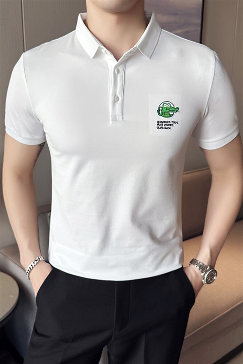 2024夏季新款修身短袖POLO衫韩版时尚刺绣T恤男D8802-p55控85,男装Polo衫,电商D303
