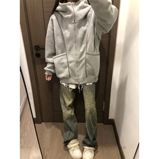 纯棉灰色大口袋开衫连帽卫衣ZW0131-P55，男装卫衣，星座313A(原308A-2)