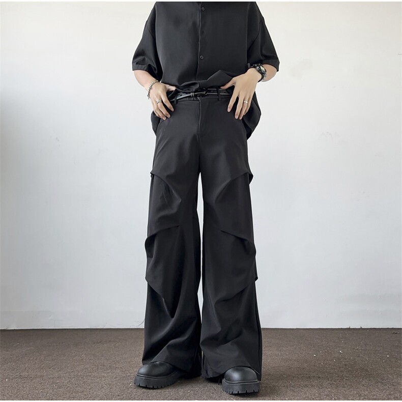 XZ-221-1/K300/P55控78美式设计感褶皱垂感阔腿微喇叭休闲西裤，男装西裤，星座221-1