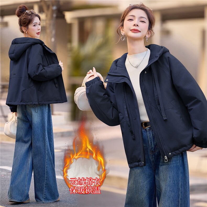 2025年冬季时尚休闲加绒加厚连帽棉衣,女装棉衣/棉服,依恋蒂丝