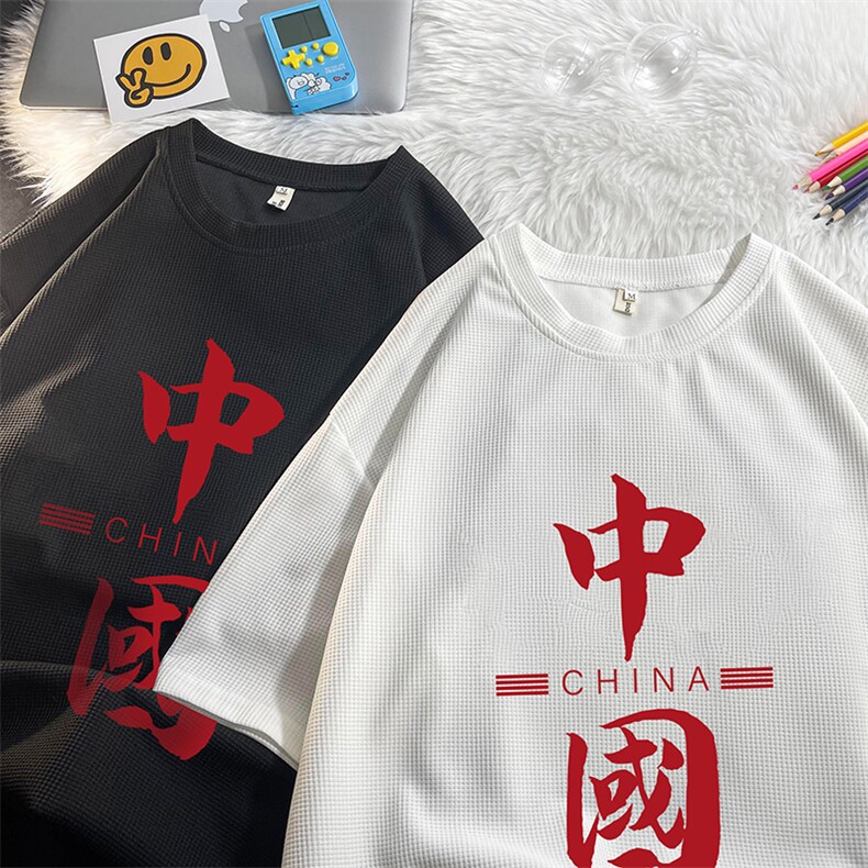 HT73198-P22华夫格t恤男短袖男大码五分袖毛毯,男装T恤,电商A040