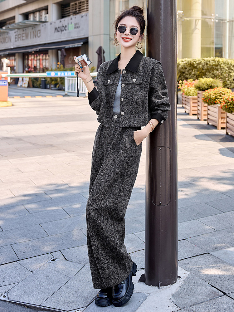 小香风时尚套装女2025秋季新款显瘦减龄气质短款外套阔腿裤两件套,女装套装/套裙,伊仟回