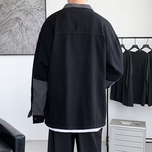 常规款潮长袖秋季标准青少年美式翻领拼色工装外套男秋色H03/P65图片
