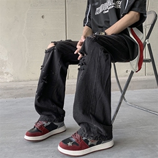 美式高街直筒宽松休闲裤夏季新款潮牌破洞牛仔裤现货K8036-P40，男装牛仔裤，星座512-3