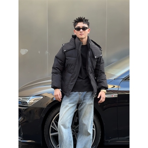 B10/P108控148冬季黑色系休闲百搭工装式连帽棉衣外套男黑首1,洛可可色系穿搭图片