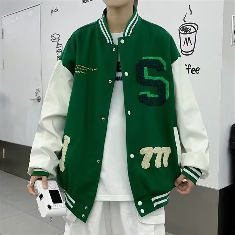 毛巾绣字母夹克棒球领上衣外套毛呢拼皮JY01,男装夹克,星座1116A-1（原606A）
