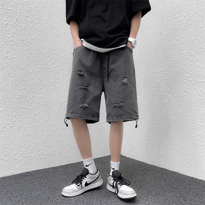 破洞牛仔短裤男夏季潮流休闲五分中裤宽松直筒乞丐裤N0141-P40,男装牛仔裤,星座308B-1