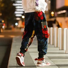 秋装夜景宽松迷彩工装休闲九分裤嘻哈滑板束脚哈伦裤潮男K272/P65，男装休闲裤，星座608A