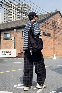 加绒卫裤 肌理感格纹休闲裤男2025 搭配卫衣毛衣日系裤子1030/P55图片