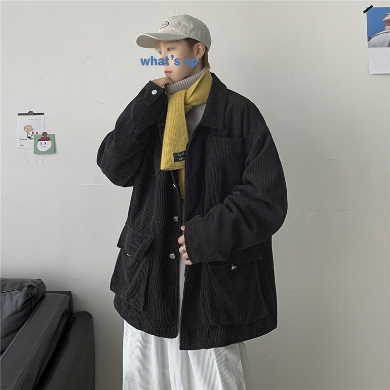 秋装港风情侣复古灯芯绒夹克工装宽松休闲外套潮中性风H203/P70,男装夹克,电商A221A