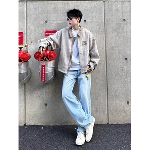 1506/QJ6190/P68美式假两件千鸟格拼接设计感宽松高级感夹克图片