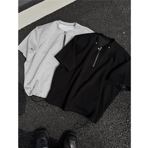 高级感半拉链垫肩t恤男cleanfit重磅短袖高街铆钉半袖LDT2800-P34图片