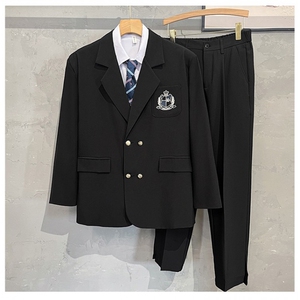 日系学院风dk制服西服套装宽松痞帅春秋季jk学生班服徽章西服外套
