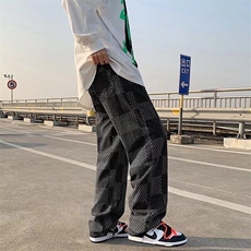 现货~~新款时尚宽松大码牛仔直筒裤子学生百搭格子裤NZ012-P45，男装休闲裤，星座1103-2