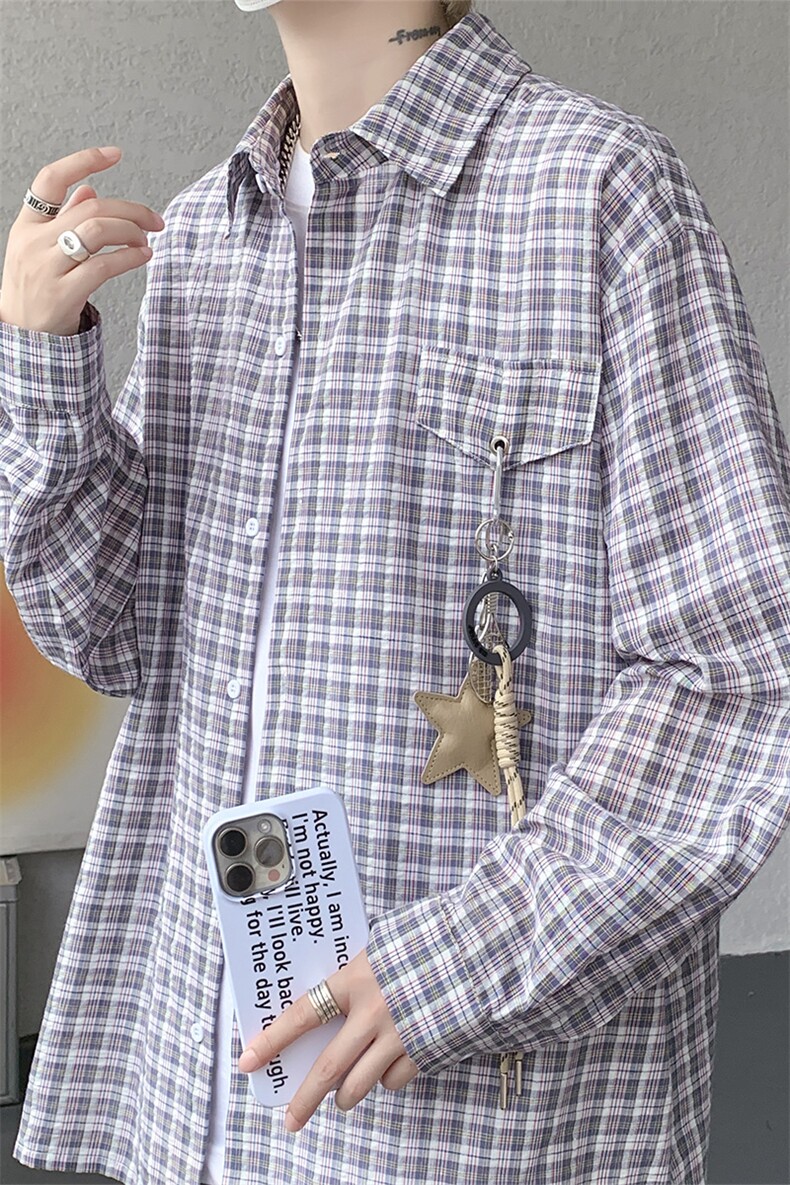 （带配件）CS1158-特批45控88秋季新款男女格子短袖大码男衬衫,男装T恤,电商A059