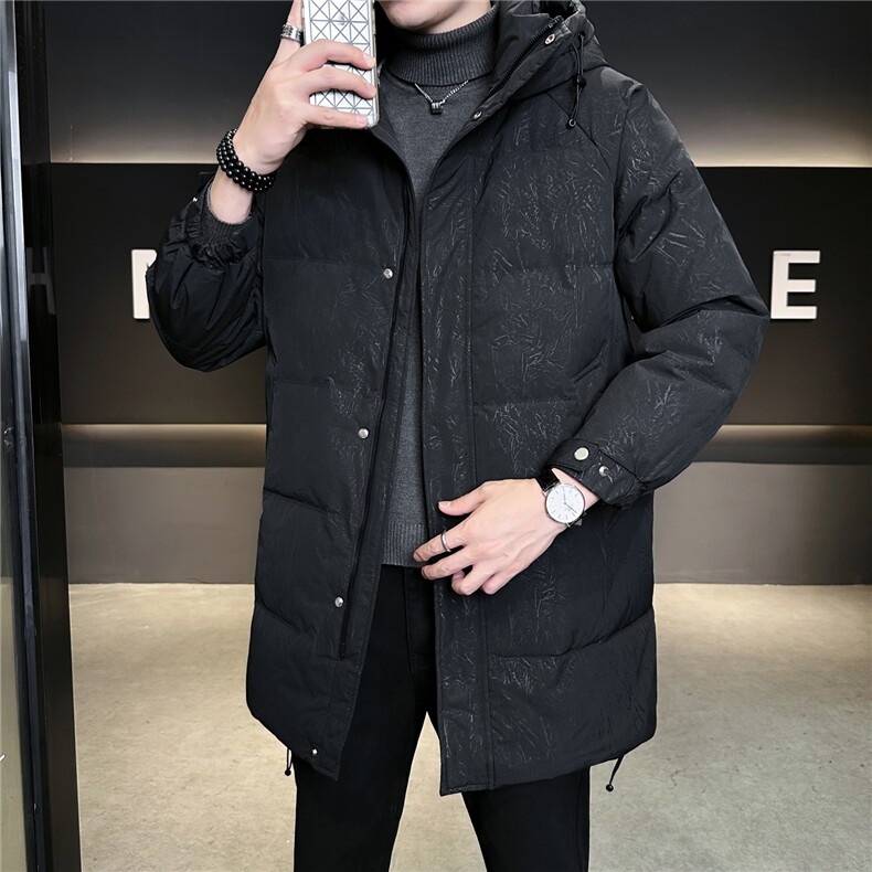 9997-M-3XL-P235标50店主风休闲中长款连帽特殊面料羽绒服外套,男装羽绒服,电商B255