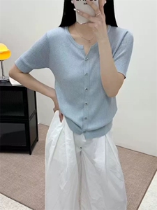 -韩版小清新精纺羊毛圆领开衫短袖图片