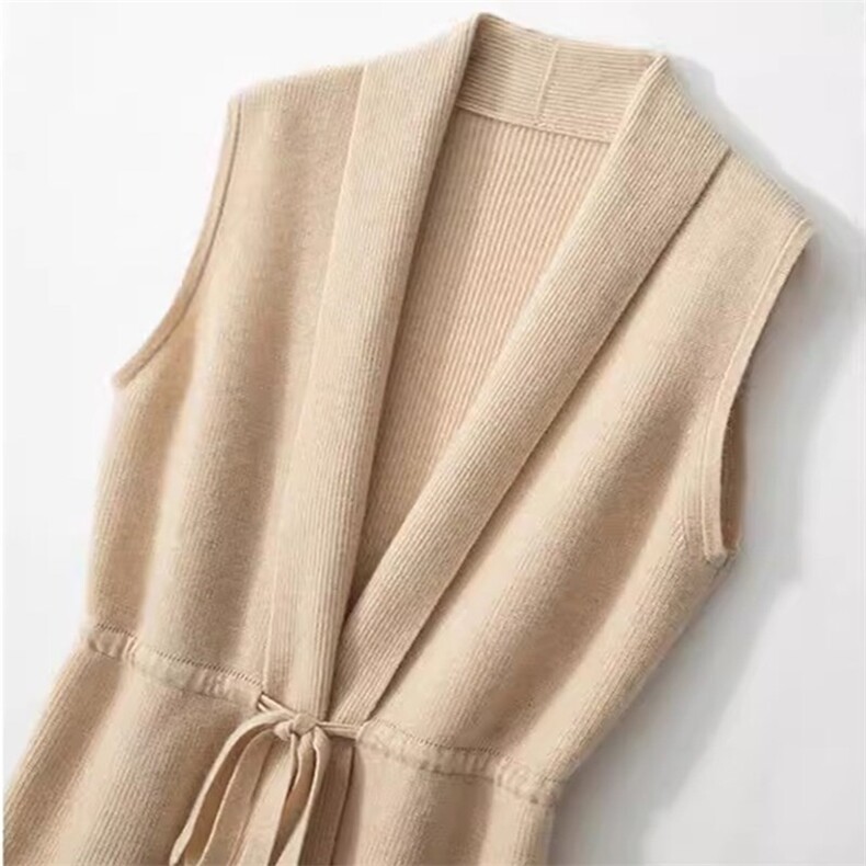 2024秋季新款休闲慵懒风抽绳马甲中长款，女装马甲，珍珑羊绒