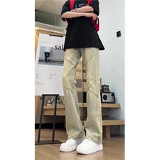 美式复古牛仔裤拼接显高显瘦窄版直筒弯刀微喇裤513ACK2642P42，男装牛仔裤，星座513A