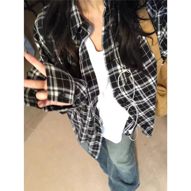 法式格子防晒衬衫女春夏季bf慵懒风衬衣外套设计感小众长袖上衣,男装防晒衣,星座1210-1