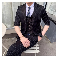 夏季薄款条纹男装西服套装三件套商务修身W8010-P255，男装西服，星座1012