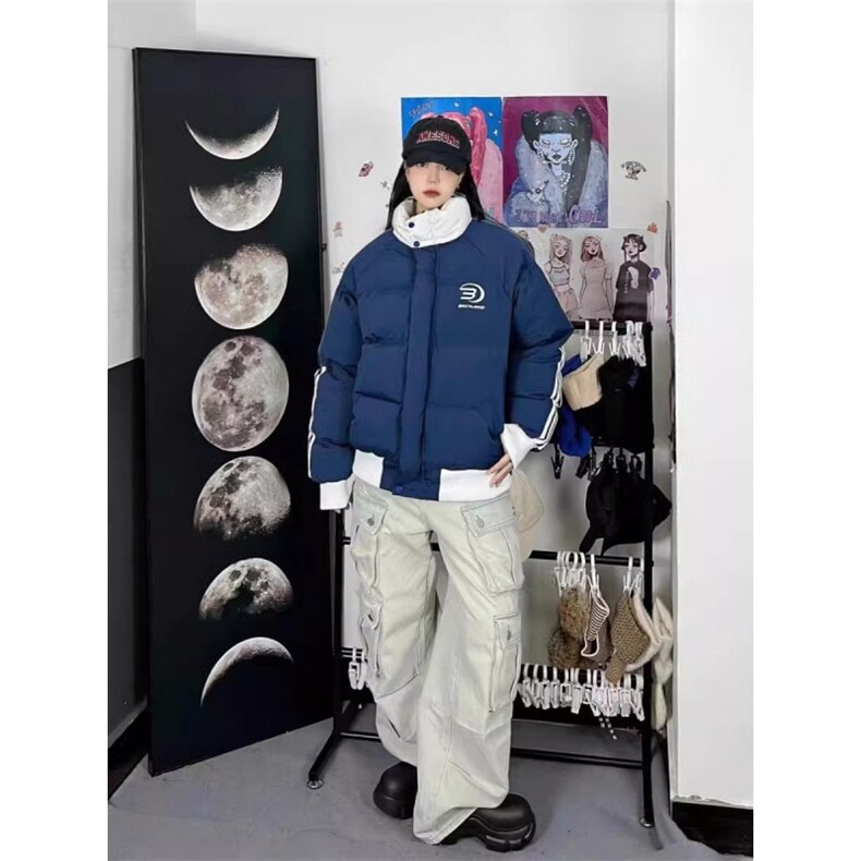 潮棉服外套男女情侣学院风美式复古条纹棉衣外套H995-P85网图,男装棉衣,电商B245