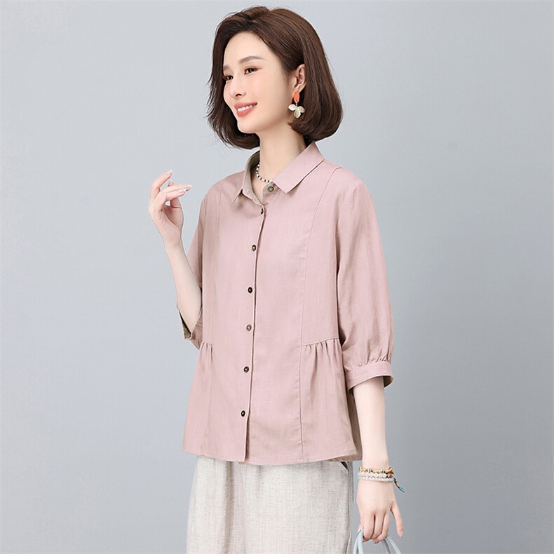 天丝亚麻衬衫女夏季薄款2025新款棉麻上衣休闲洋气妈妈款高贵小衫,女装衬衫,忆绮罗