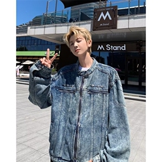美式复古做旧水洗短款拼接牛仔外套SJK10P78，男装工装外套，星座1116-2