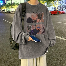 直播品质重磅纯棉美式蜡染水洗做旧潮牌宽松长袖t恤CT299特P38，男装T恤，电商A486