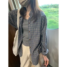 美拉德复古格子撞色长袖衬衫女2025年早春新款设计感小众宽松外套，男装衬衫，星座1210-1