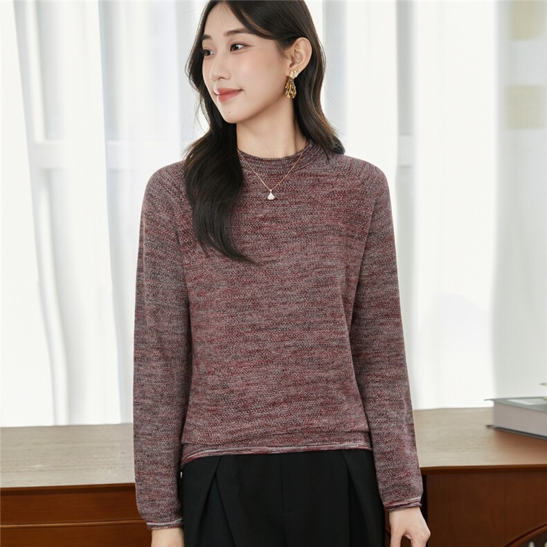 2025年秋季时尚百搭通勤简约休闲花纱圆领，女装针织衫/毛衣，彩羽羊绒