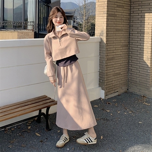 学院风立领卫衣时尚运动套装裙女春秋2025新款韩系减龄撞色三件套图片