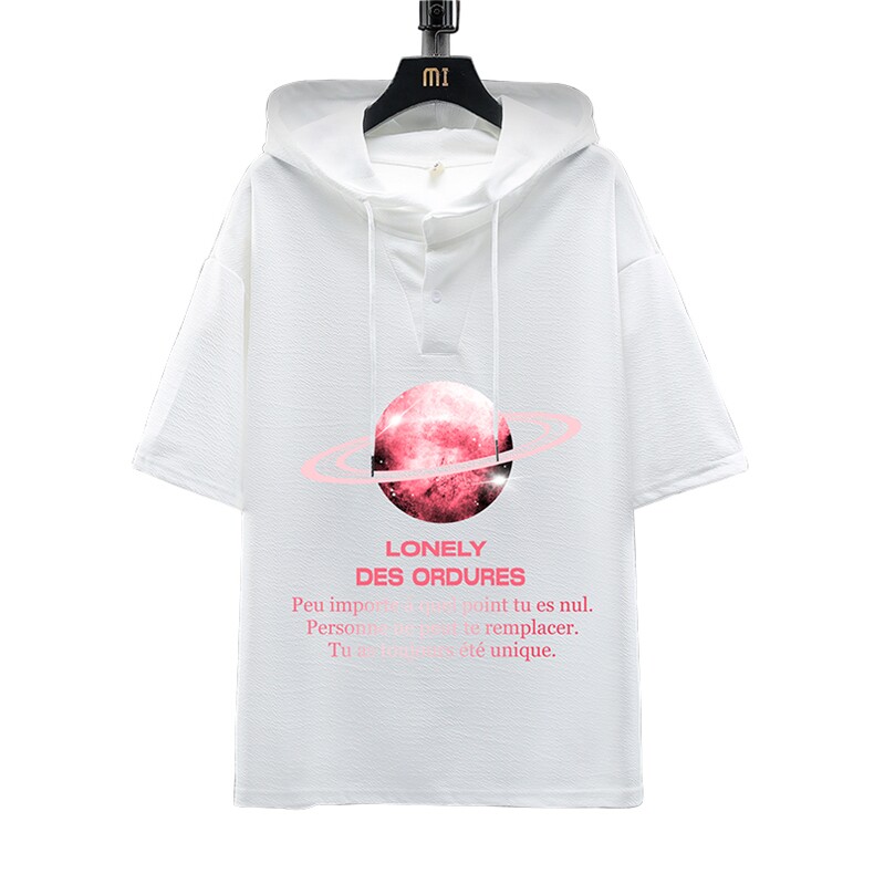 LD54184-P45连帽短袖t恤男大码胖子带帽五分袖中袖展架,男装T恤,电商A040A