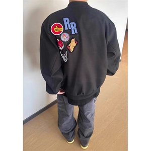 美式趣味字母刺绣夹克外套男女宽松休闲嘻哈棉衣J3996