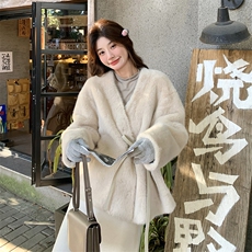 韩系小香风收腰环保皮草外套女秋冬2025新款仿兔毛棉服皮毛一体，女装短外套，2C262