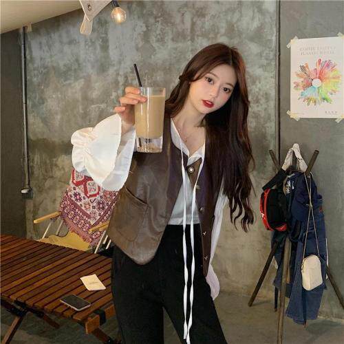 秋款皮马甲小衫两件套，女装马夹，晶晶