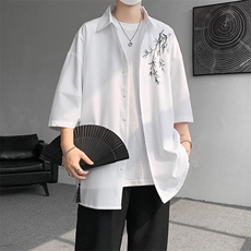 短袖衬衫男夏季新款新中式宽松大码冰丝新中式衬衣CS3301-P32，男装衬衫，星座214-3