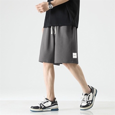 夏季纯色简约休闲绣标直筒裤时尚抽绳重磅华棉短裤XD1712特批35，男装休闲裤，星座718