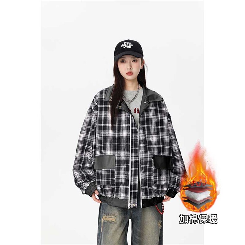 秋冬数据新款双面穿格子皮棉衣美式翻领百搭休闲棉服MF1088P110,男装皮衣,电商A128