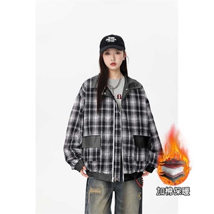 秋冬数据新款双面穿格子皮棉衣美式翻领百搭休闲棉服MF1088 P110图片