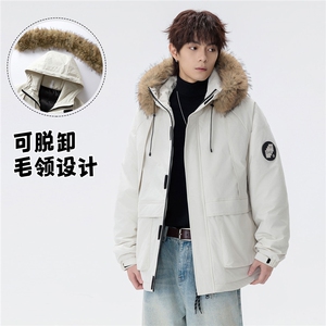 座山雕派克棉服男女同款貉子毛加厚外套图片