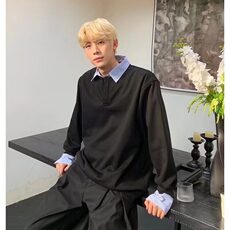 网络图现货美式复古假两件拼接翻领卫衣男春季潮SNF03-P55，男装卫衣，星座1109-4