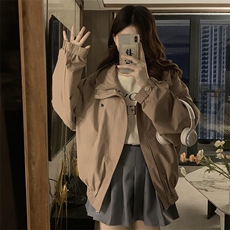 2024新款港风美式ins潮流宽松百搭连帽风衣夹克外套女JK1257-P80，男装夹克，星座313A(原308A-2)