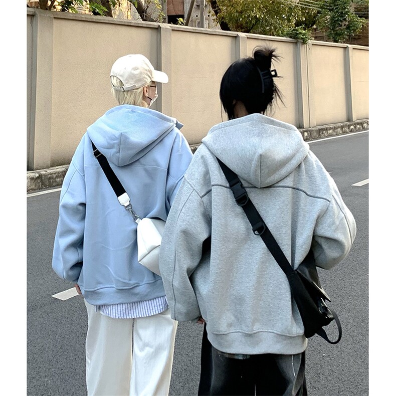 抖音得物高品质秋冬美式高街重磅结构辑明线纹理连帽卫衣外套W111,男装卫衣,电商A486