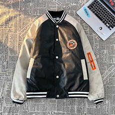 秋冬重磅棒球PU皮拼色飞行服棒球服男女士撞色棉服M05-P100，男装棉衣，电商A021